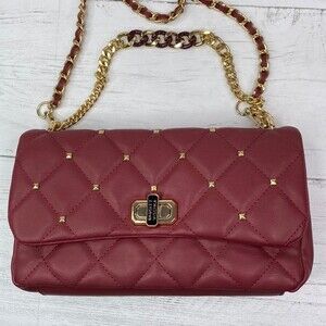 Badgley Mischka Quilted Burgundy Clutch Bag Purse with Gold Chain